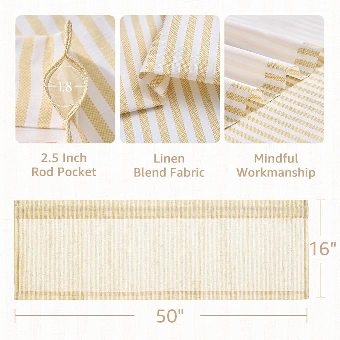 jinchan Linen Stripe Valance for Window 16 Inch Modern Rustic Farmhouse Valance - Image 6
