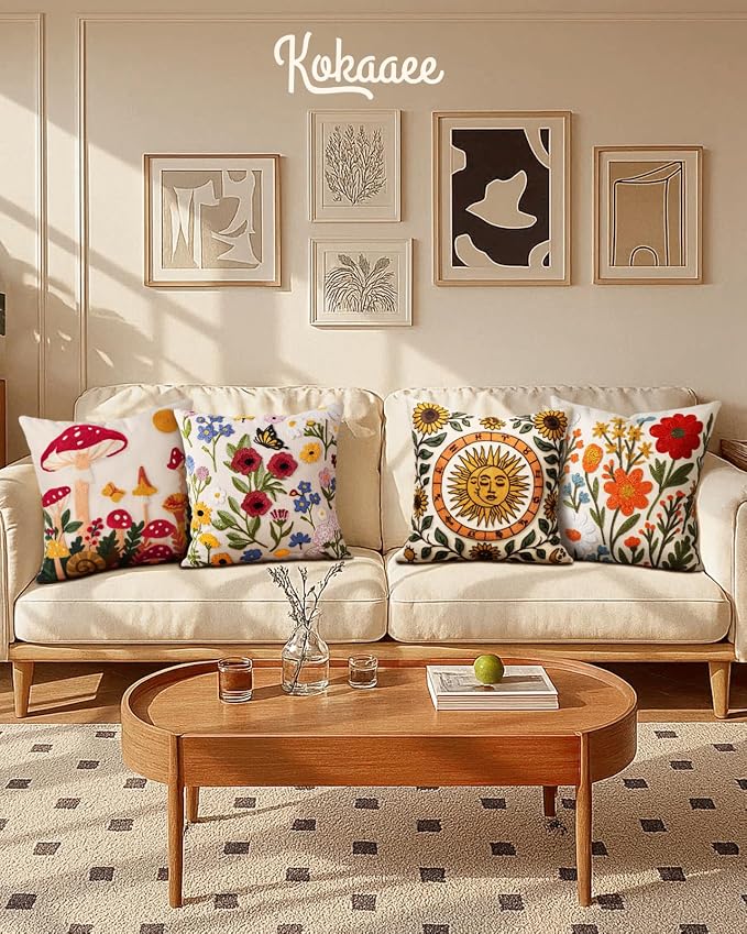 Embroidered Throw Pillow Covers 18x18 Inch, Retro Flower | Decorative Pillow - Image 6