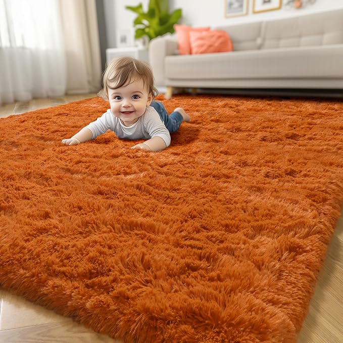 Amdrebio Burnt Orange Shag Plush Large Area Rug 6x9 - Image 8