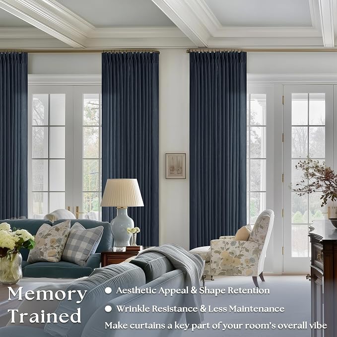 Pinch Pleated Extra Long Navy Linen Curtains 120 Inches Long | Farmhouse Modern - Image 2