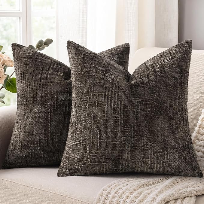 decorUhome Dark Brown Chenille Throw Pillow Covers 18x18 Set of 2 Textured Soft by decorUhome