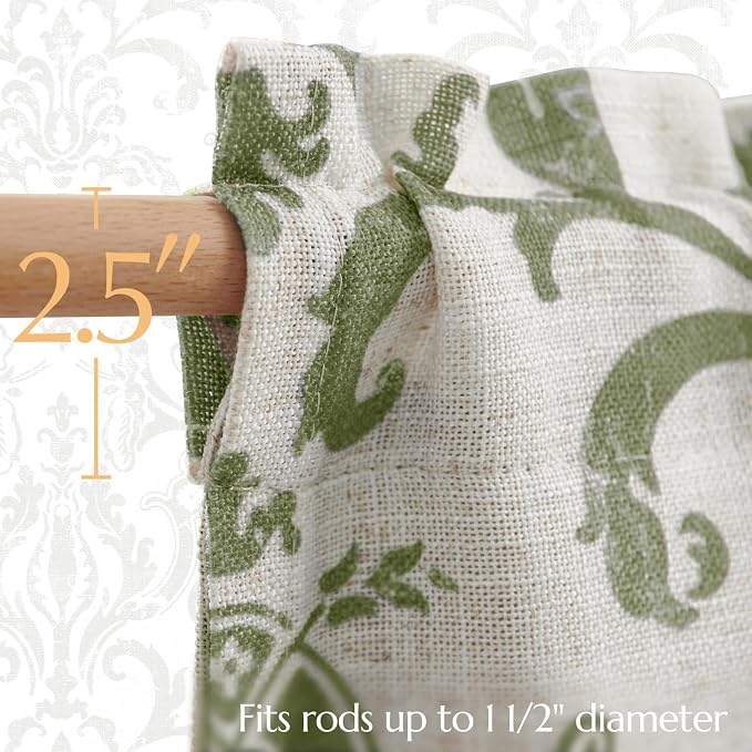 jinchan Linen Valance Curtain for Kitchen Vintage Damask Floral Blackout - Image 5