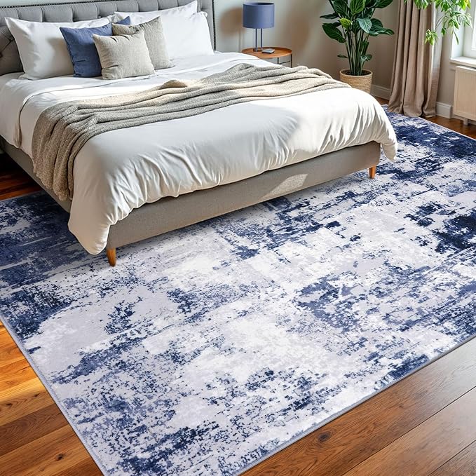 KOZYFLY Modern Abstract Area Rugs 8x10 Navy Blue Machine Washable Thin Rug - Image 6
