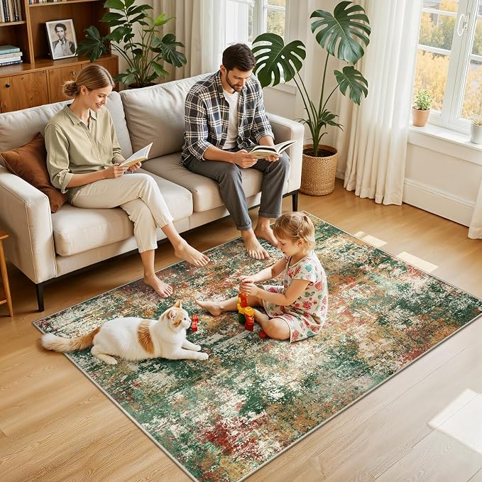 Washable Area Rugs 4'x6' Non-Slip Modern Abstract Soft - Image 2