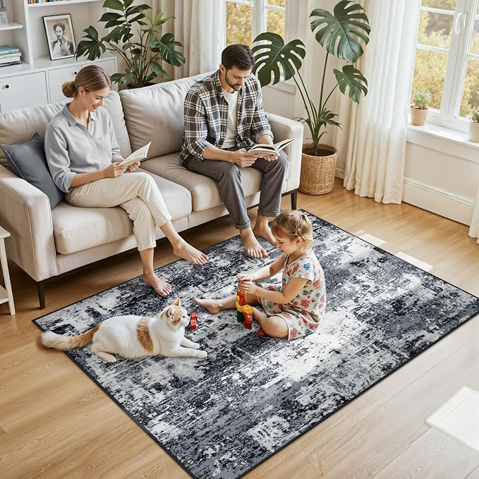 Washable Area Rugs 4'x6' Non-Slip Modern Abstract Soft - Image 2
