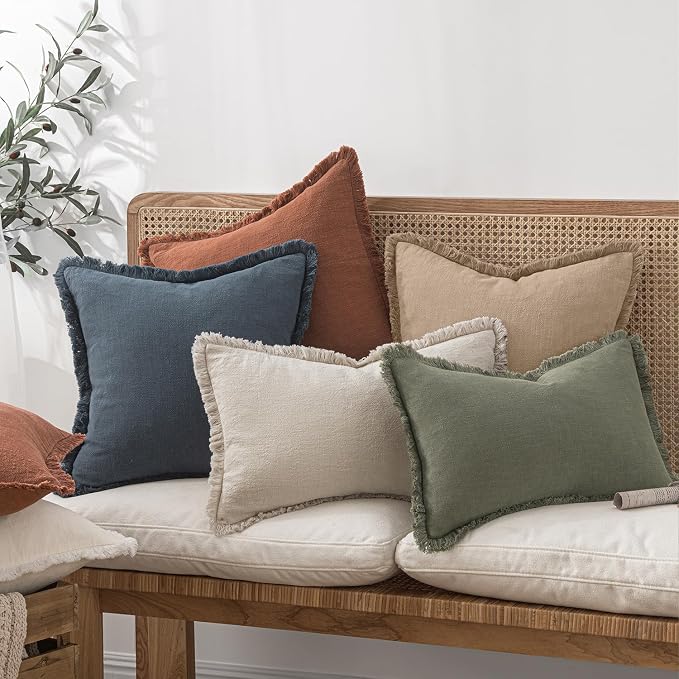 MIULEE Boho Linen Fringe Decorative Euro Throw Pillow Covers Camel 22x22 | Set - Image 7