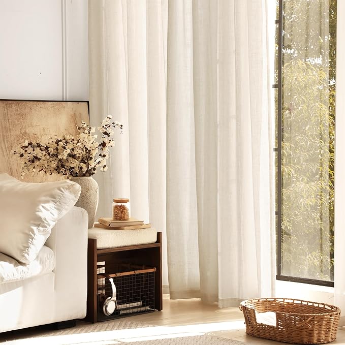 Apricot Linen Curtain 102 inch Length 2 Panels Set Back Tab Light Filtering - Image 6
