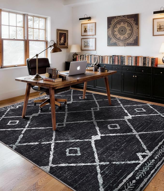 YIHOUSE Moroccan Rugs for Living Room, 6x9 Black and White Aztec Area Rug - Image 9