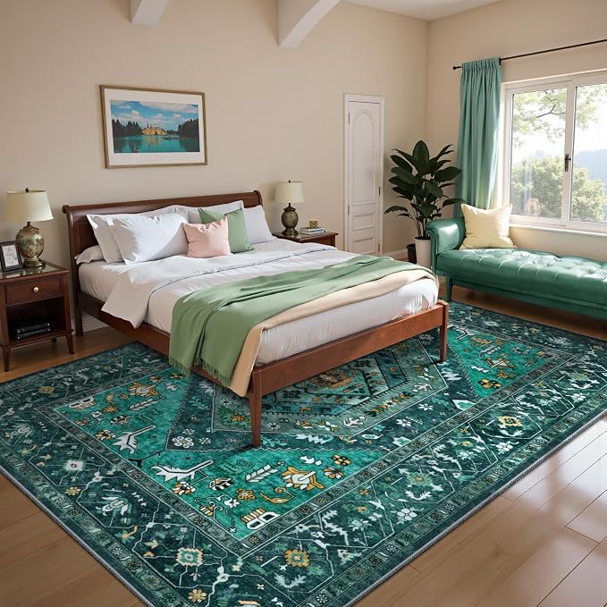 SERISSA Washable Rugs 6x9 Area Rugs, Large Non-Slip Boho Living Room Teal Rug - Image 2