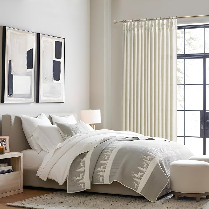 Cream Memory Shape Pleated 95 Inch Curtains 2 Panels Set - Image 7