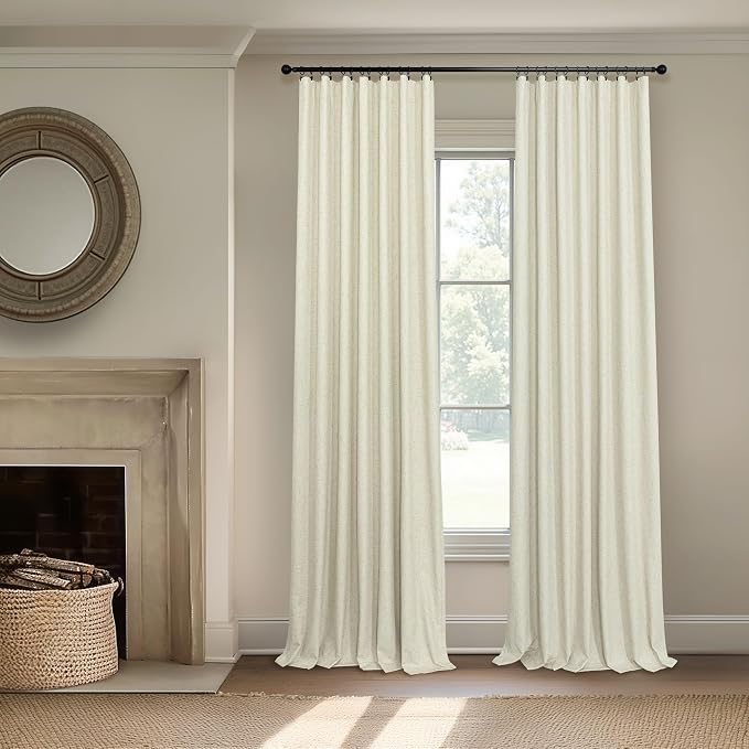 Cream Beige Blackout Curtains 90 Inches Long Thick Linen Patio Curtains - Image 2