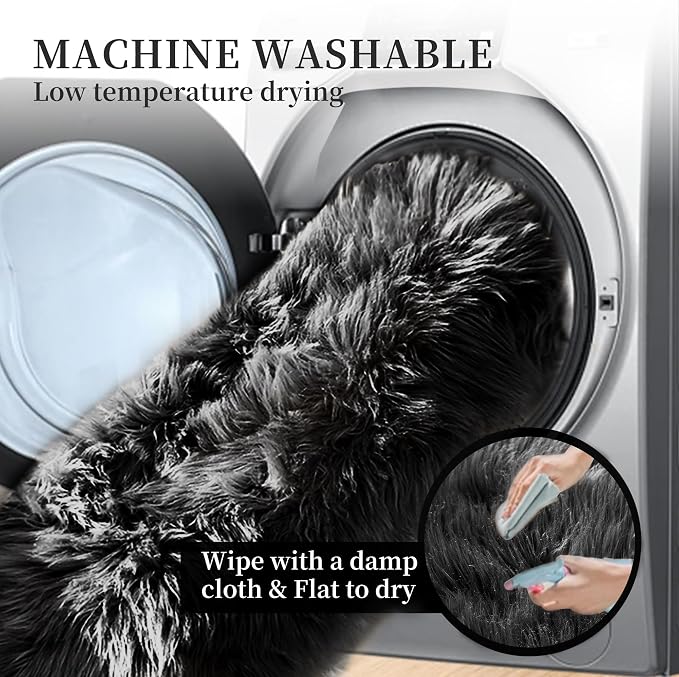 ORINOVA Black Shag Washable Furry Fur Area Rugs - Image 4