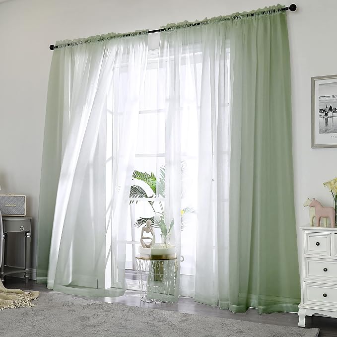 Chyhomenyc Sage Green Sheer Curtains 84 inches Long 2 Panels, Light Filtering - Image 2