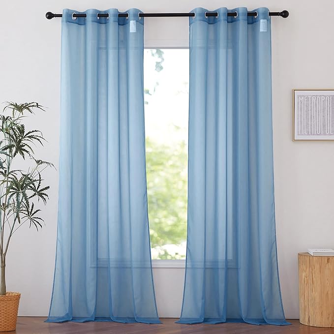 NICETOWN Stone Blue Sheer Curtains 90 Inches Long, Grommet Airy & Lightweight by NICETOWN