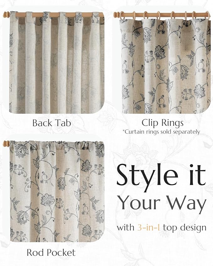 Jinchan Linen Floral Curtains 63 Inch Length - Image 5
