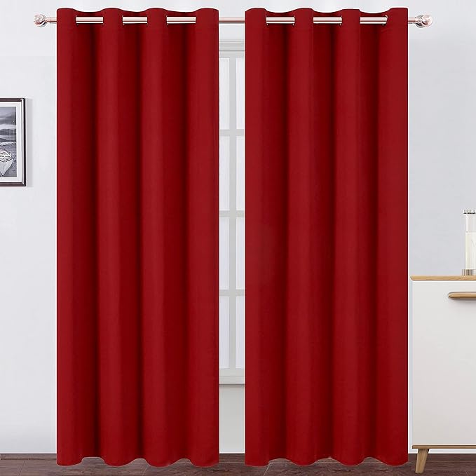 Red Curtains 52 x 84 Inch Long/Blackout Curtains Set of 2 Panels/Room Darkening by Lemomo