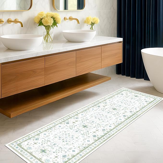 Hazo Haus Washable Oushak 2x8 Bathroom Runner Rug by HazoHaus