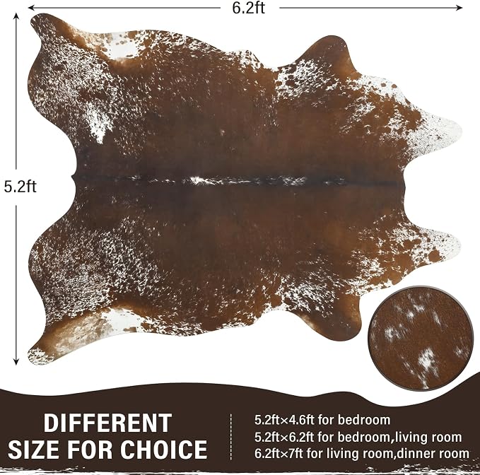 AROGAN Western Decor Faux Fur Cowhide Rug, 5.2x6.3 Feet Premium Animal Skin Cow - Image 2