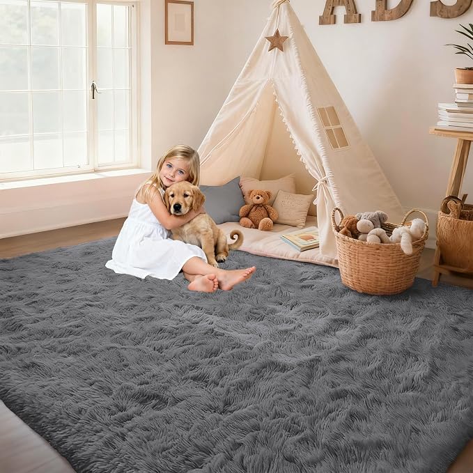 Dark Grey Rugs for Bedroom: 4x6 Fluffy Shag Soft Washable Rug Fuzzy Plush - Image 2