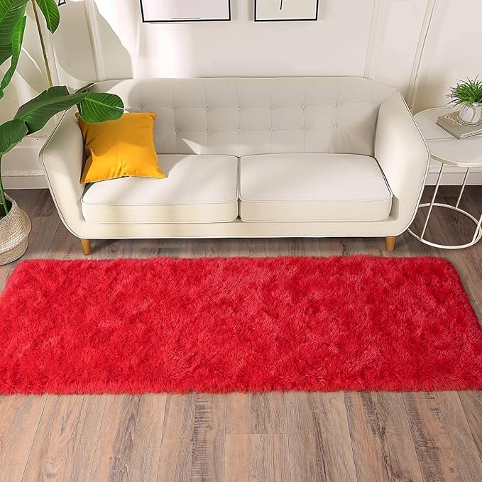 Soft Runner Rugs for Bedroom Hallways, 2x6 Red Fluffy Shag Throw Area Rug Non - Image 3