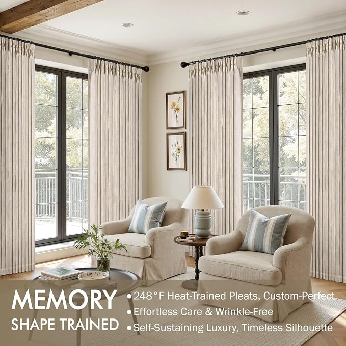 MIULEE Pinch Pleated Thick Linen Curtains 102 Inches Long 2 Panels - Image 2