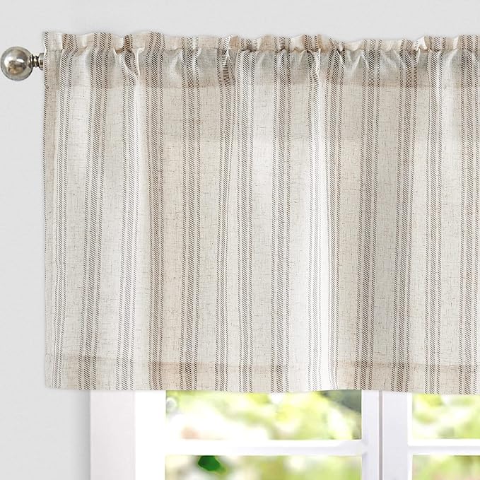 jinchan Striped Valance Farmhouse Window Treatment Linen Textured Drapes by JINCHAN