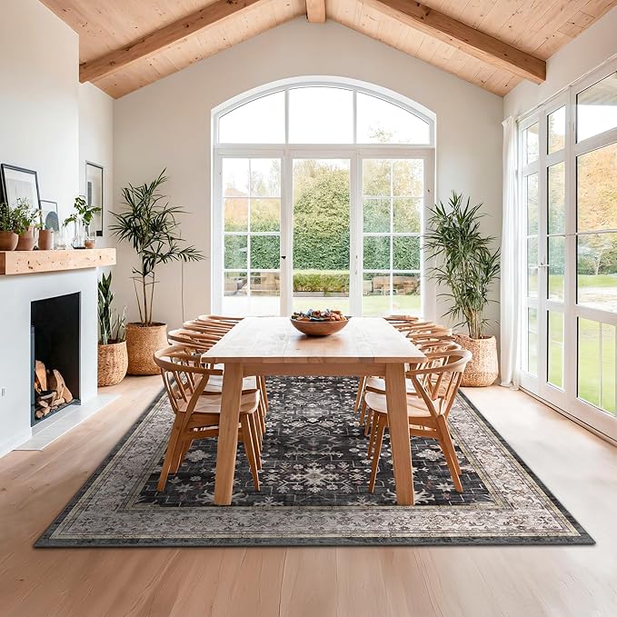 Black Farmhouse Washable 8x10 Area Rugs - Image 3