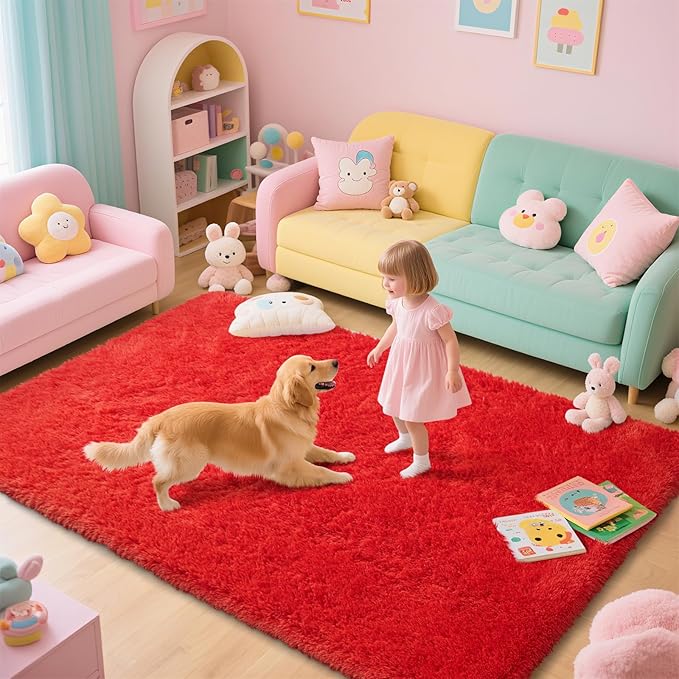 Red Shag Area Rugs for Bedroom Living Room, Ultra Soft Fluffy Christmas Area - Image 4