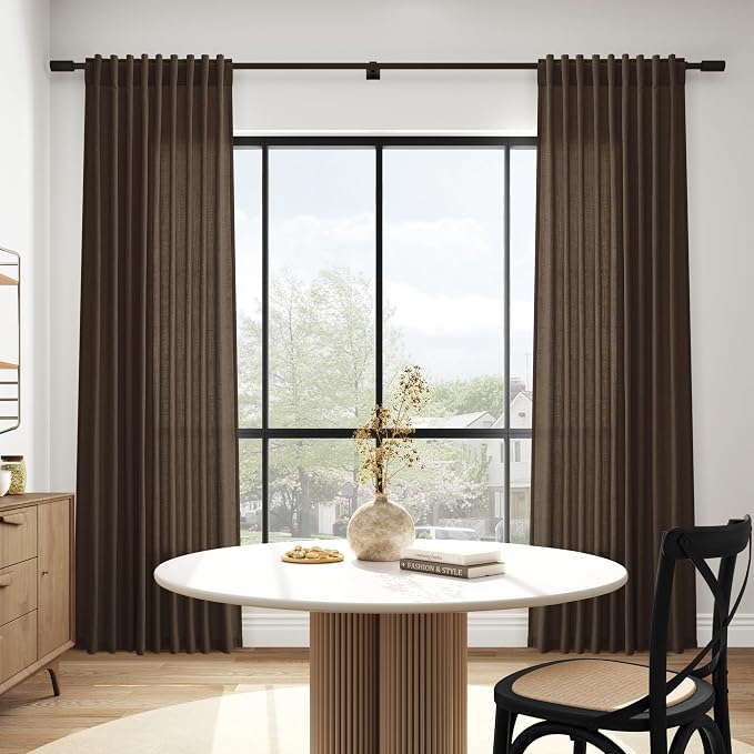 Extra Long Curtain Chocolate Morden Linen Blend Light Filtering Back Tab - Image 6