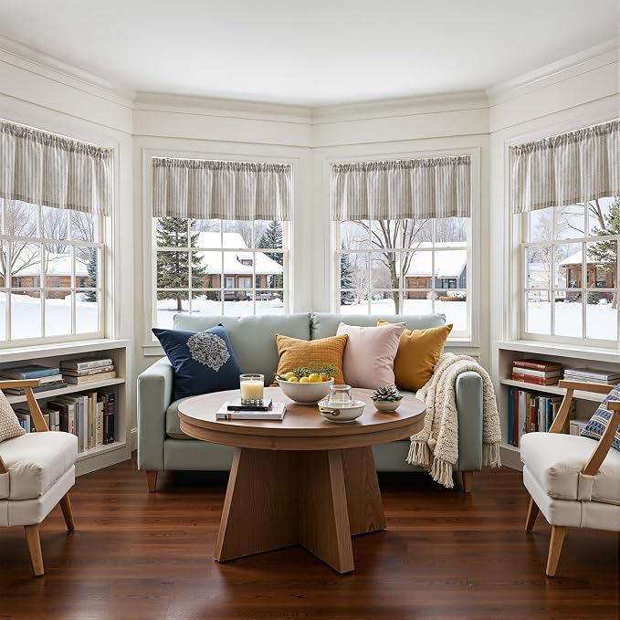 jinchan Valance Curtain Linen Textured Striped Window Curtain - Image 5