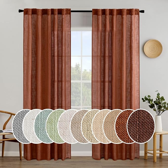 MIULEE Burnt Orange Linen Curtains 84 Inch Length by MIULEE
