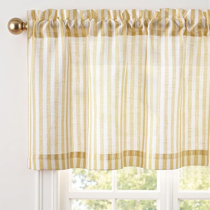 jinchan Linen Stripe Valance for Window 16 Inch Modern Rustic Farmhouse Valance by JINCHAN
