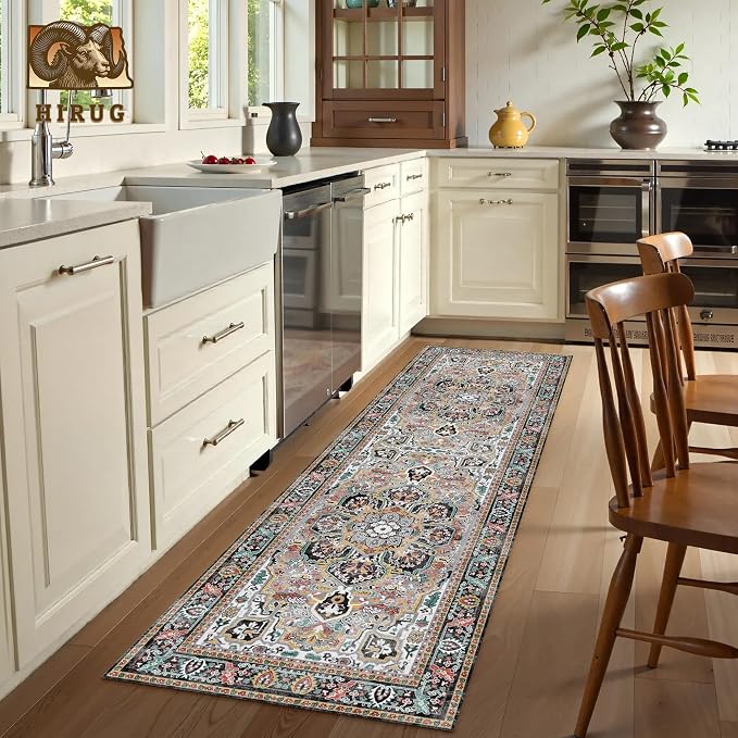 Washable Area Rug 2'6'' x 8' Vintage Traditional Persian Mat - Image 4