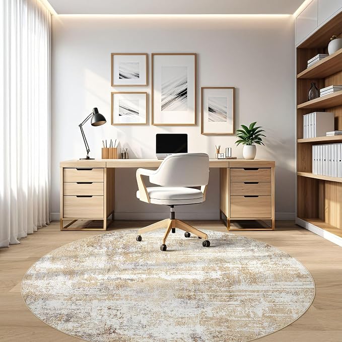 LOONGRUG Round Rug 6x6 Washable Neutral Modern Abstract Circle Area Rugs | Soft - Image 8
