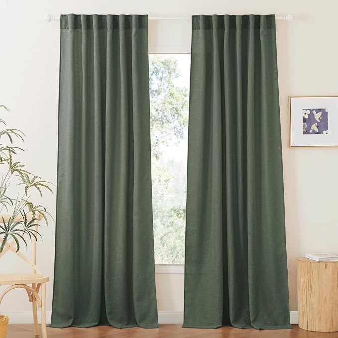 RYB HOME Semi Sheer Curtains 90 inches Long, Light Filtering Privacy Natural by RYBHOME