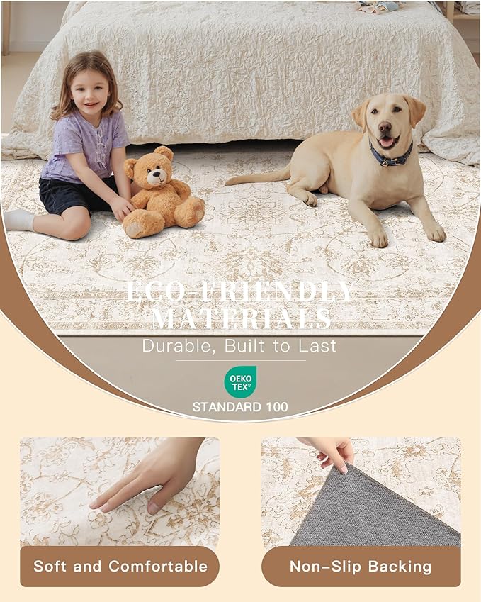 Madane Washable 6x9 Area Rugs for Living Room, Vintage Natural Rug - Image 5