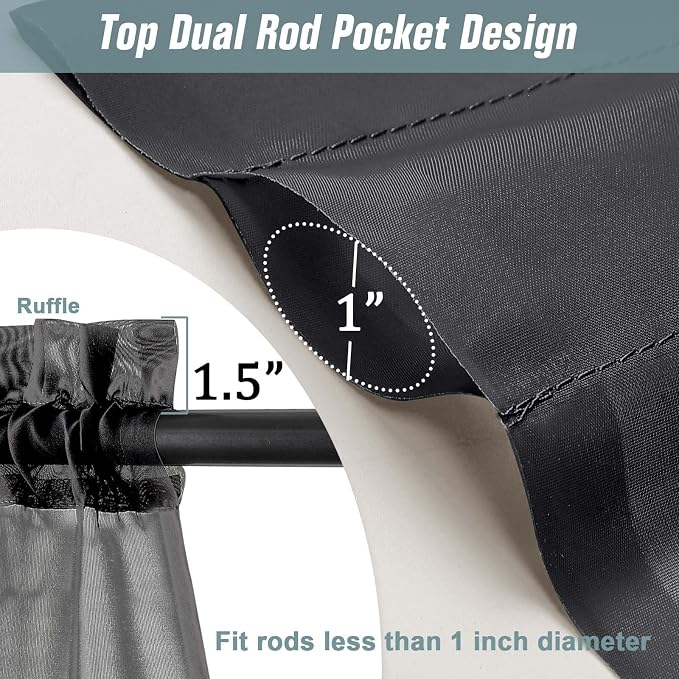 Black Small Sheer Curtains Tier 24 Inches Length 2 Pieces, Light Filtering Cafe - Image 3