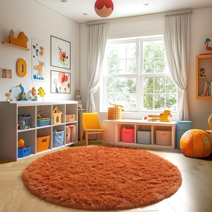 Amdrebio Burnt Orange Round Circle Rug 4Ft - Image 7