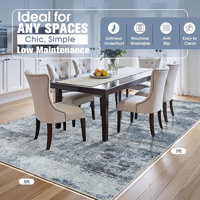 5x7 Area Rugs for Living Room Rug Washable: Abstract Tumble Large Rug for - Image 2