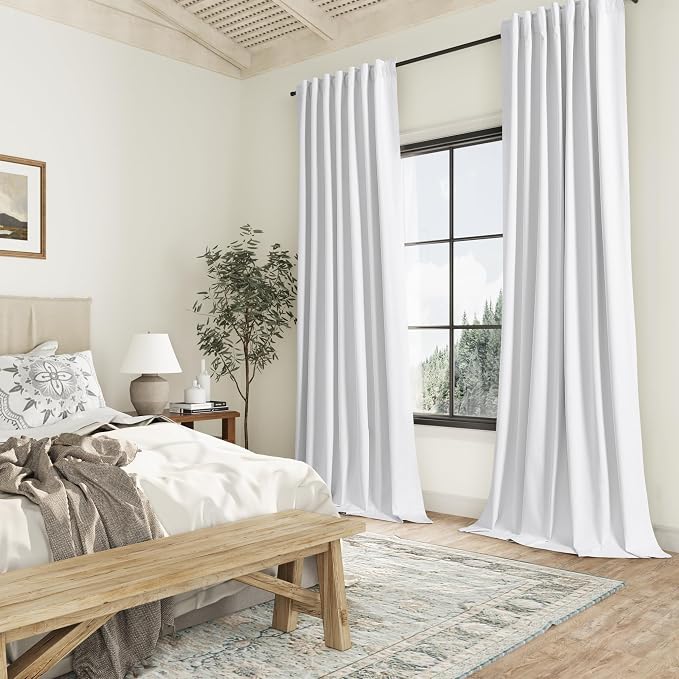 Guken White 100% Blackout Linen Curtains 144 Inch Length 2 Panels Set - Image 8