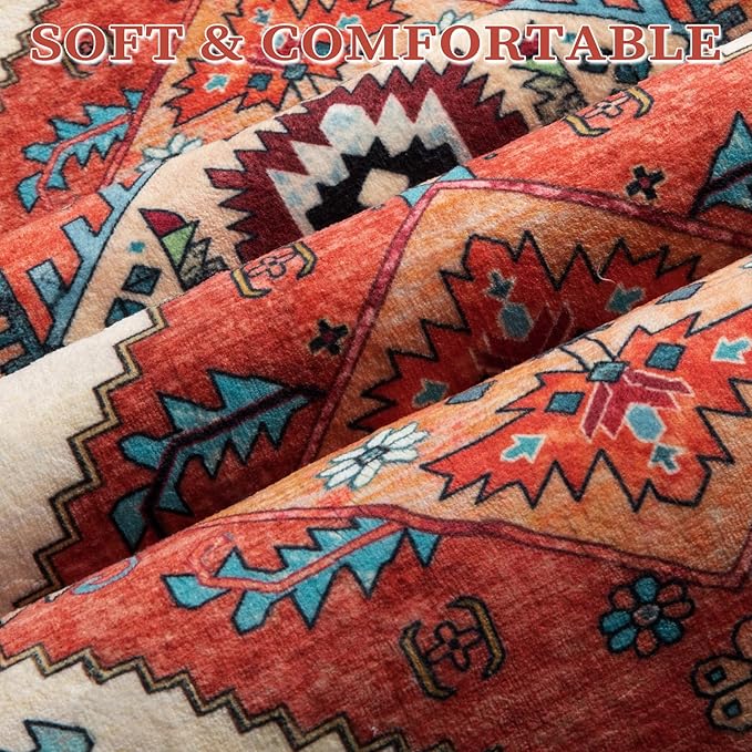 SERISSA Boho Area Rug 8x10 Orange, Washable Large Rugs - Image 5
