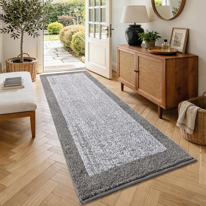 70x24 Long Bathroom Rugs Washable Non Slip, Light Grey Bath Mat - Image 3