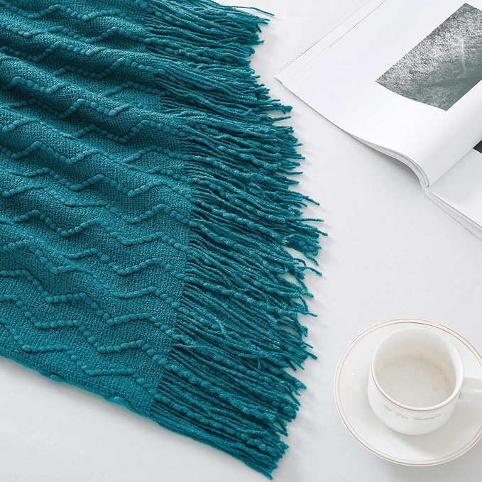 BOURINA Throw Blanket Textured Solid Soft Sofa Throw Couch Cover Knitted - Image 6