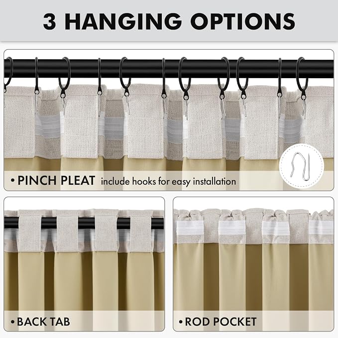 MIULEE 100% Blackout Linen Curtains 42 x 72 Inch Cream White 2 Panels | Thermal - Image 5