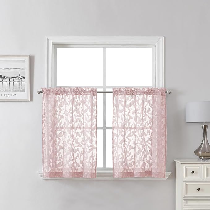 Lecloud Leia 24 Inch Valance Pink Sheer Curtains Tiers by Lecloud