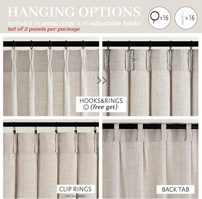 PleatedDrapes Linen Sheer Tall Windows Curtains 100 Inches Long - Image 4