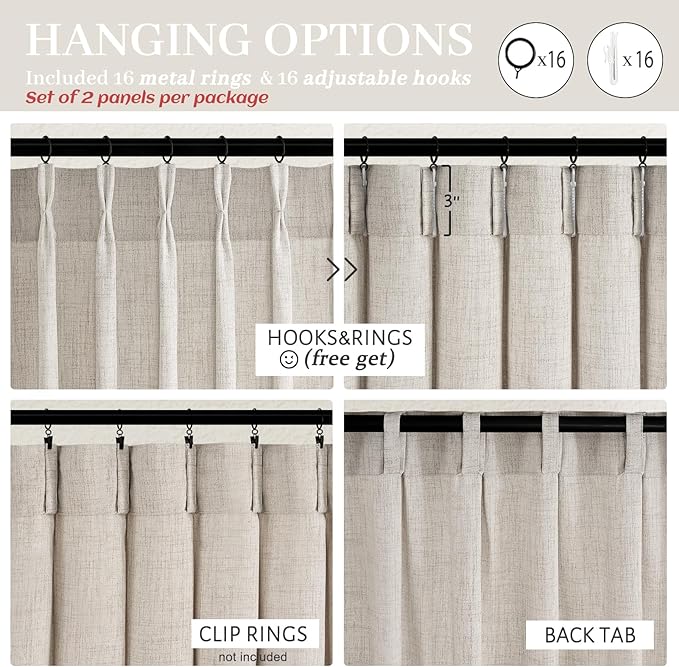 Greyish Brown Natural Linen Curtains 84 Inch Length 2 Panels - Image 3