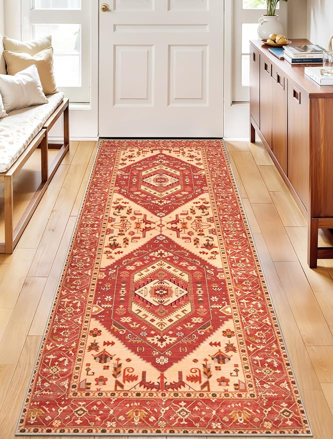 SERISSA Boho Washable Runner Rug, 2x5 Rug Runner Non-Slip Vintage Red Hallway - Image 5