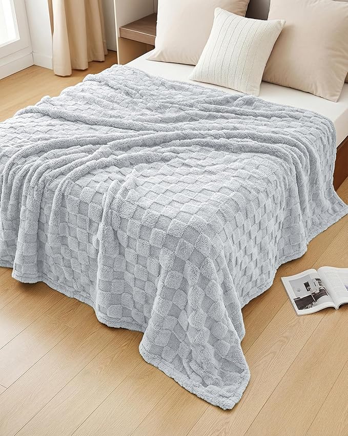 Utopia Bedding Cool Grey Checkered Fleece Throw Blanket - Image 5