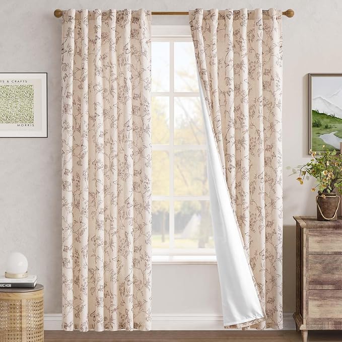 jinchan Floral Curtains Lined Linen Blend Curtain - Image 7